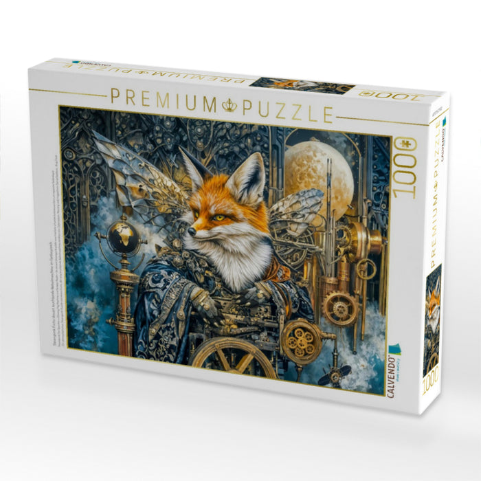 Steampunk Fuchs steuert leuchtende Nebelmaschine im Fantasyreich - CALVENDO Foto-Puzzle'