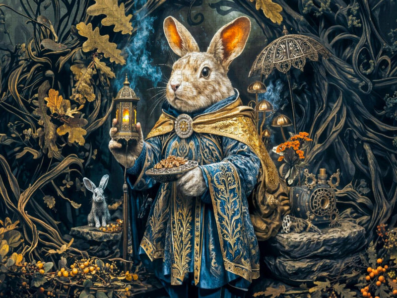 Steampunk Hase im Wurzelhaus mit Laterne Fantasy - CALVENDO Foto-Puzzle'