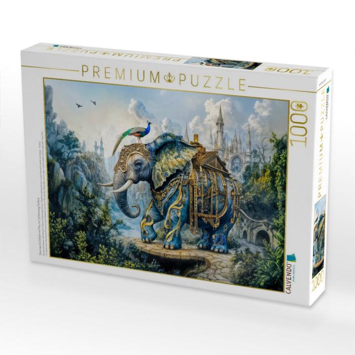 Steampunk Elefant mit Pfau vor Schlossweg Fantasy - CALVENDO Foto-Puzzle'