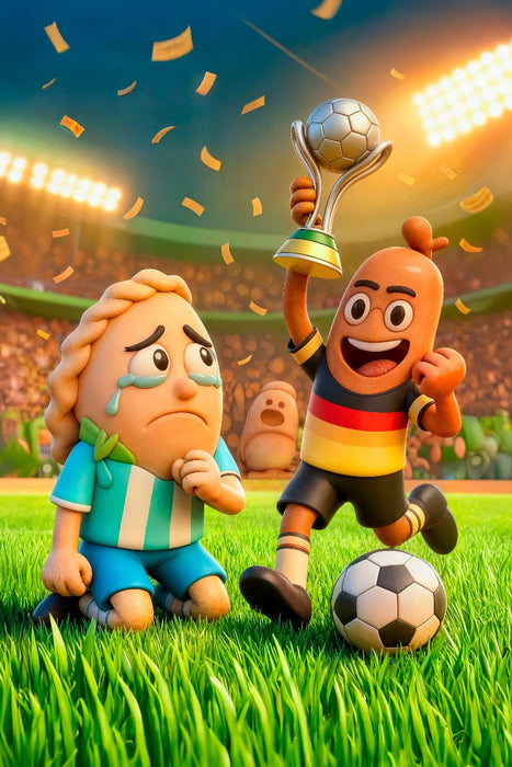 Premium Textil-Leinwand Deutsche Bratwurst siegt im Finale gegen argentinische Empanada