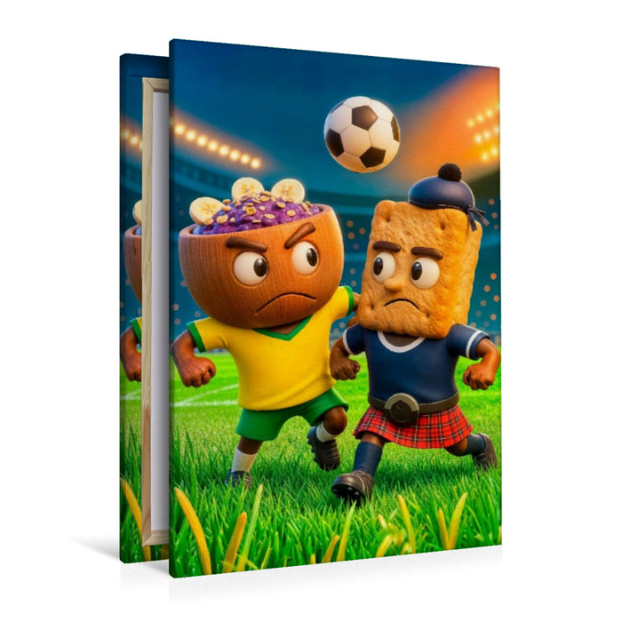 Premium Textil-Leinwand Brasilien Açaí‑Bowl gegen Schottland Shortbread Fußballmotiv
