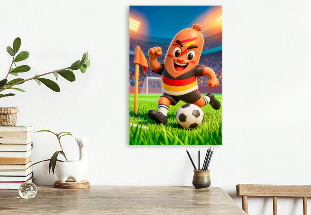 Premium Textil-Leinwand Deutsche Bratwurst Fußballer in lebendiger Stadionszene