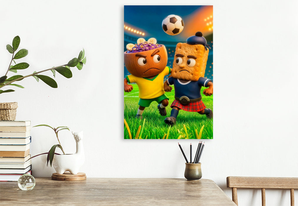 Premium Textil-Leinwand Brasilien Açaí‑Bowl gegen Schottland Shortbread Fußballmotiv