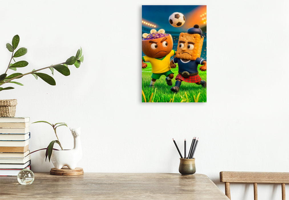 Premium Textil-Leinwand Brasilien Açaí‑Bowl gegen Schottland Shortbread Fußballmotiv