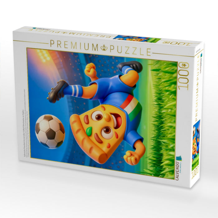 Italienische Pizza beim humorvollen Fußball Fallrückzieher im Stadion - CALVENDO Foto-Puzzle'