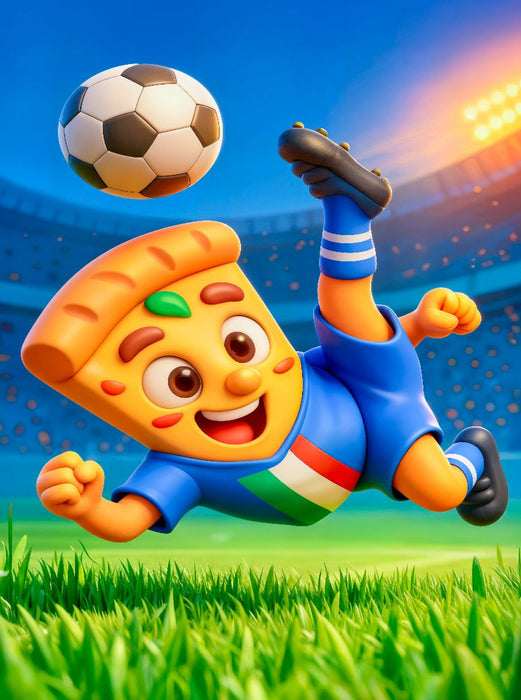 Italienische Pizza beim humorvollen Fußball Fallrückzieher im Stadion - CALVENDO Foto-Puzzle'