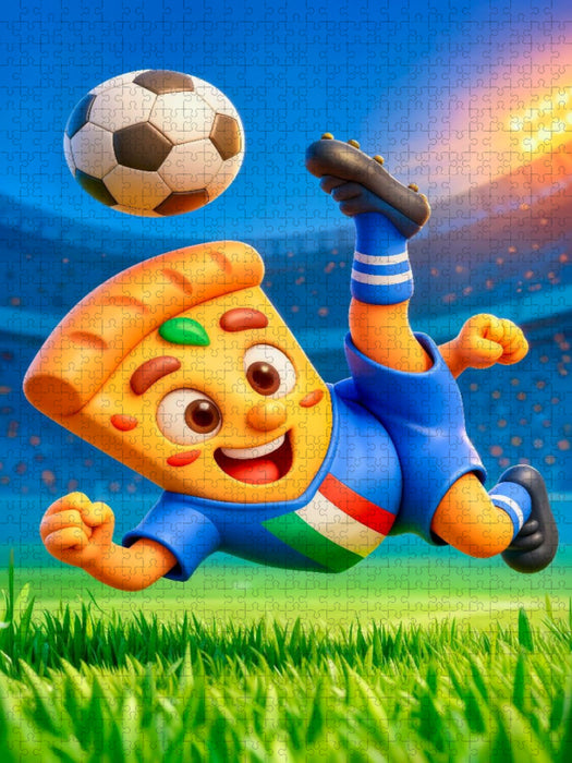 Italienische Pizza beim humorvollen Fußball Fallrückzieher im Stadion - CALVENDO Foto-Puzzle'