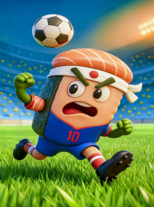 Japanisches Sushi auf humorvoller Fußball Torjagd im Stadion - CALVENDO Foto-Puzzle'