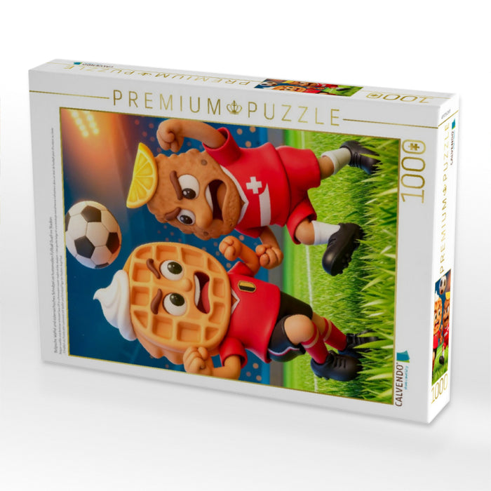 Belgische Waffel und österreichisches Schnitzel im humorvollen Fußball Duell im Stadion - CALVENDO Foto-Puzzle'
