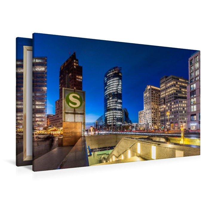 Premium Textil-Leinwand Potsdamer Platz - Urbanes Flair zur blauen Stunde