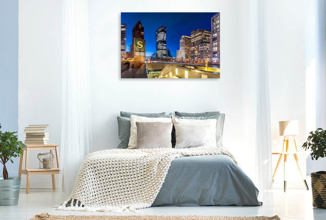 Premium Textil-Leinwand Potsdamer Platz - Urbanes Flair zur blauen Stunde
