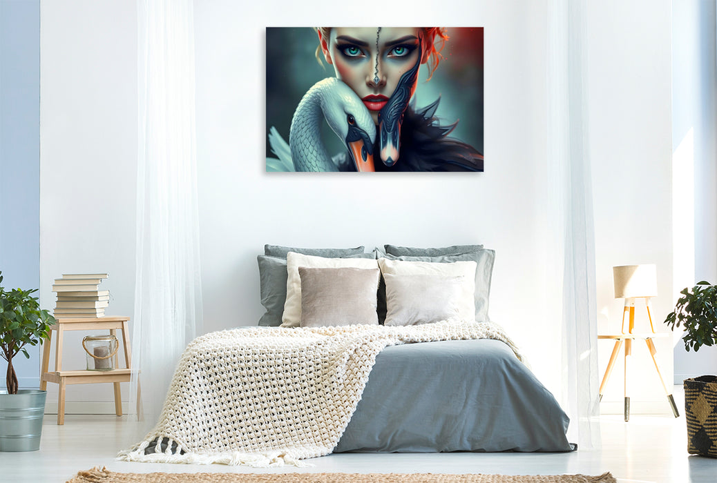 Premium Textil-Leinwand Schwanenfluch