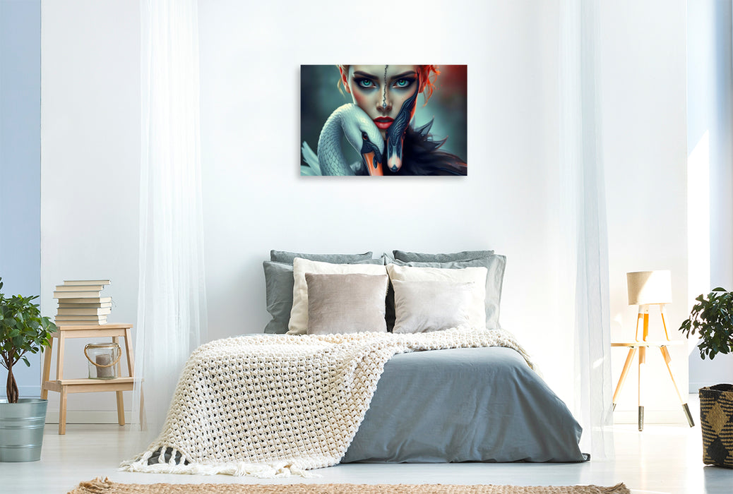 Premium Textil-Leinwand Schwanenfluch
