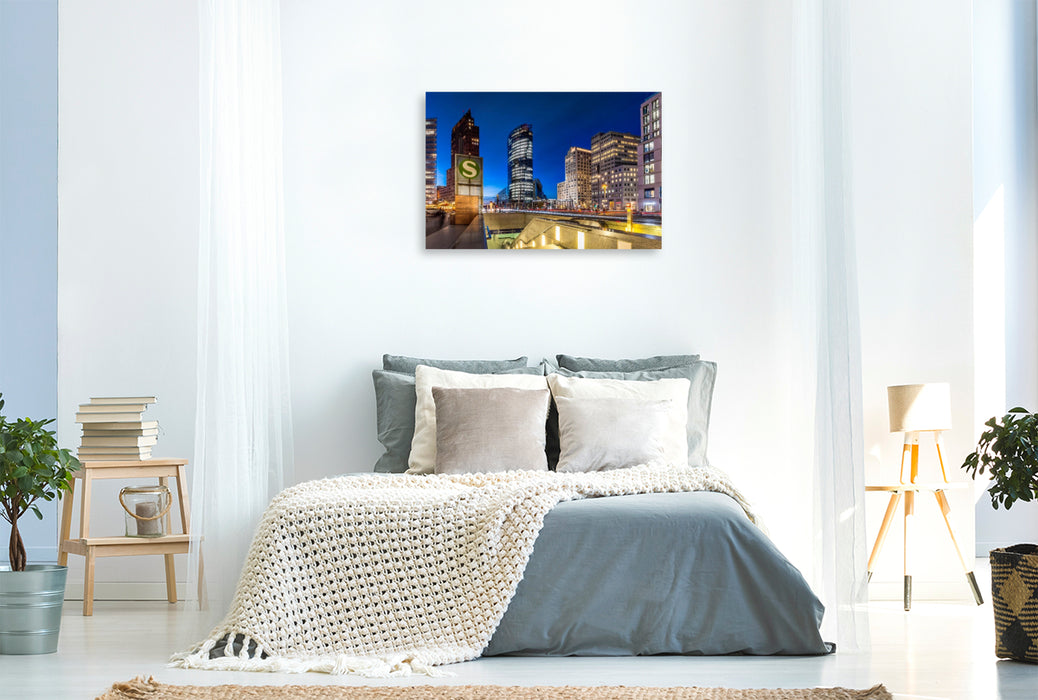 Premium Textil-Leinwand Potsdamer Platz - Urbanes Flair zur blauen Stunde