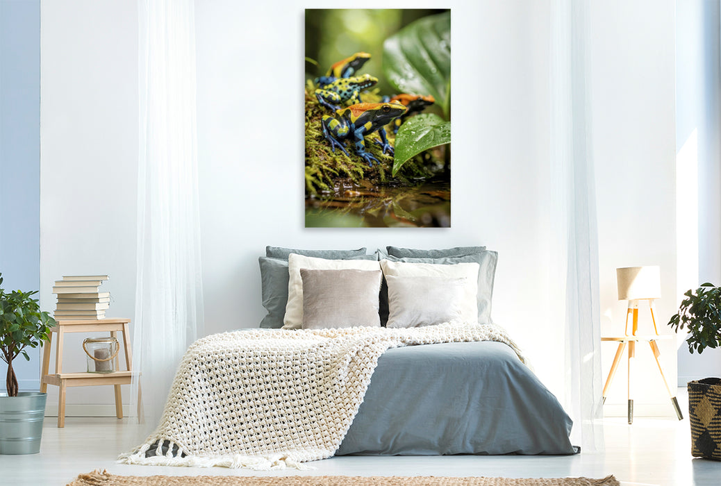 Premium Textil-Leinwand Miniaturfrösche, maximale Wirkung.