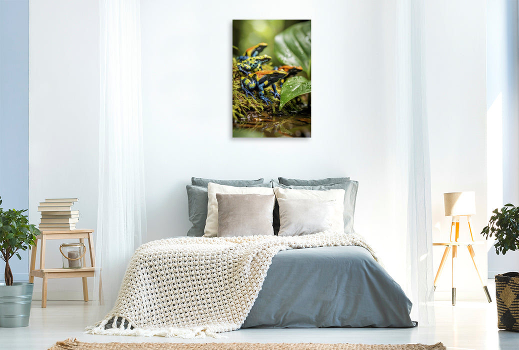 Premium Textil-Leinwand Miniaturfrösche, maximale Wirkung.