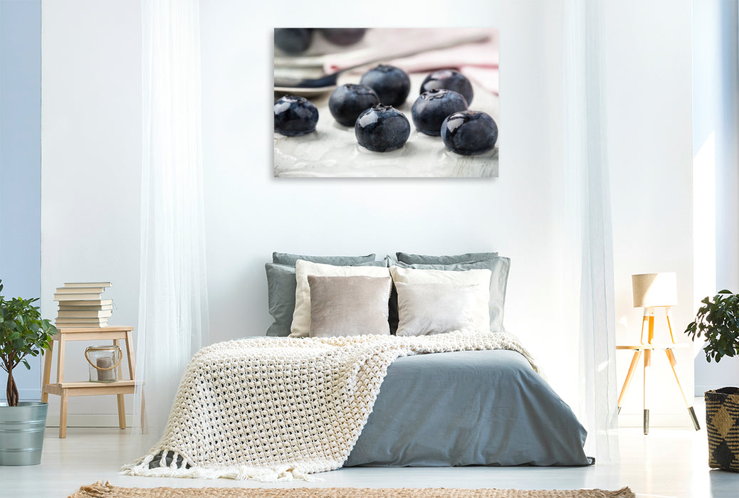 Premium Textil-Leinwand Blaubeeren