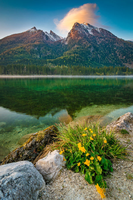 Premium Textil-Leinwand Frühling am Hintersee