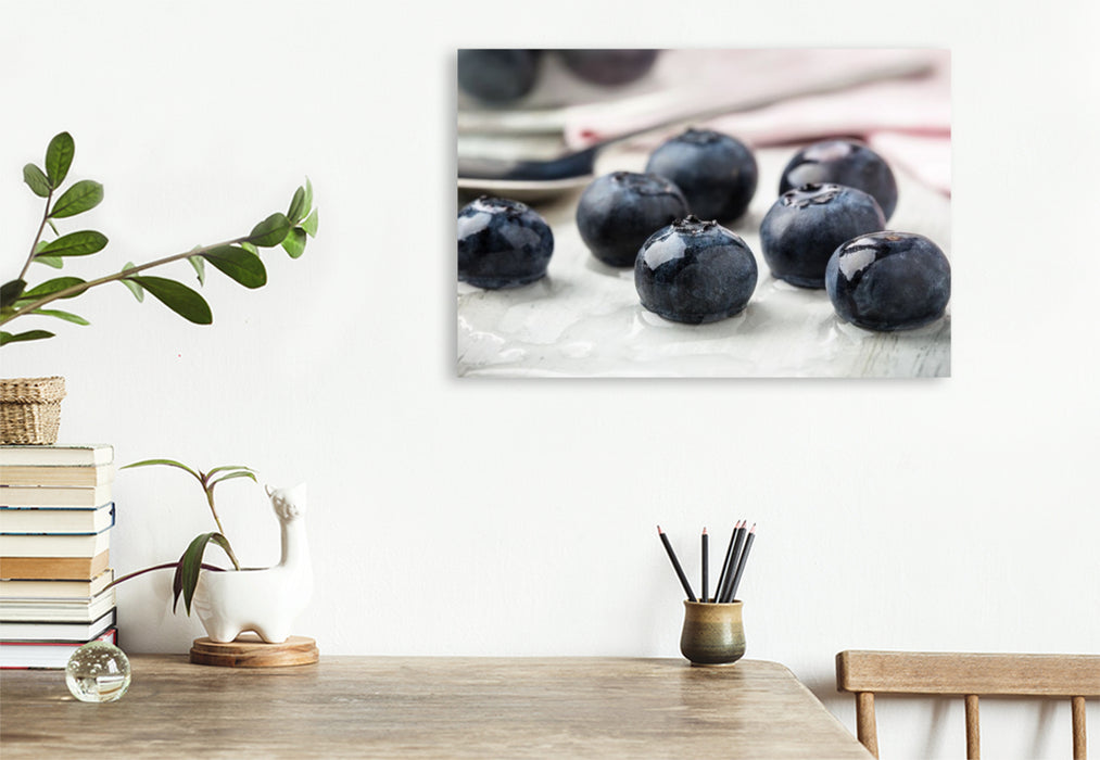 Premium Textil-Leinwand Blaubeeren
