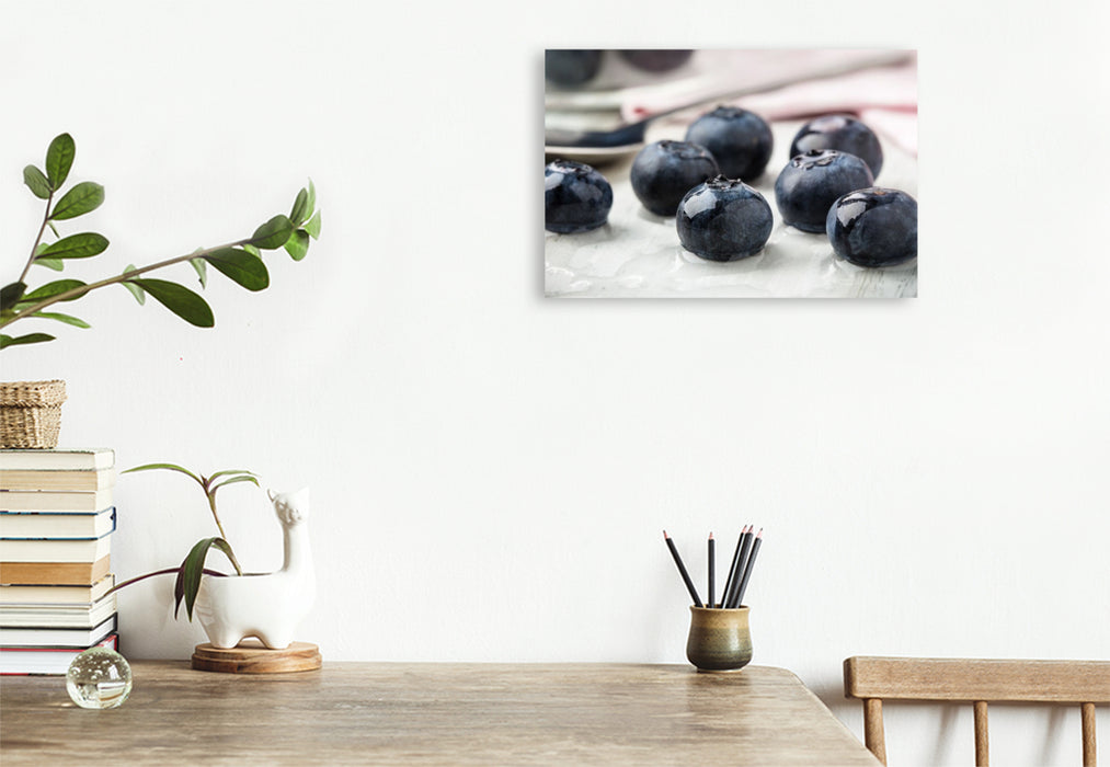 Premium Textil-Leinwand Blaubeeren