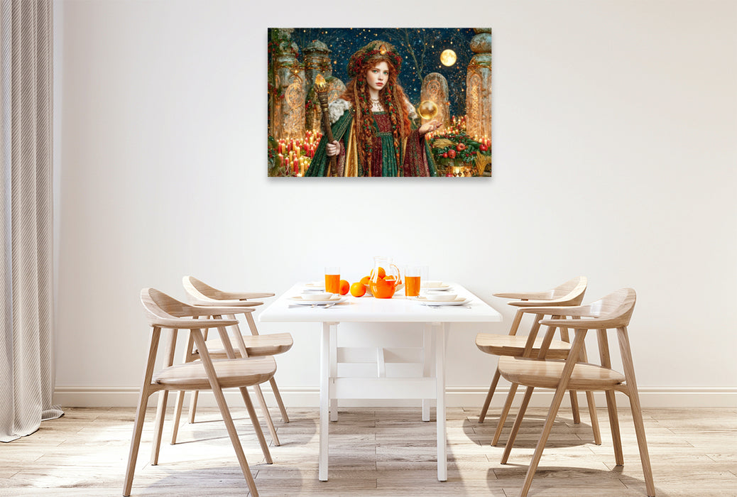 Premium Textil-Leinwand Sagenhafte Gefährten - Die Yule-Magierin