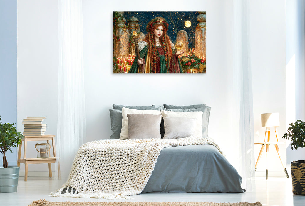 Premium Textil-Leinwand Sagenhafte Gefährten - Die Yule-Magierin