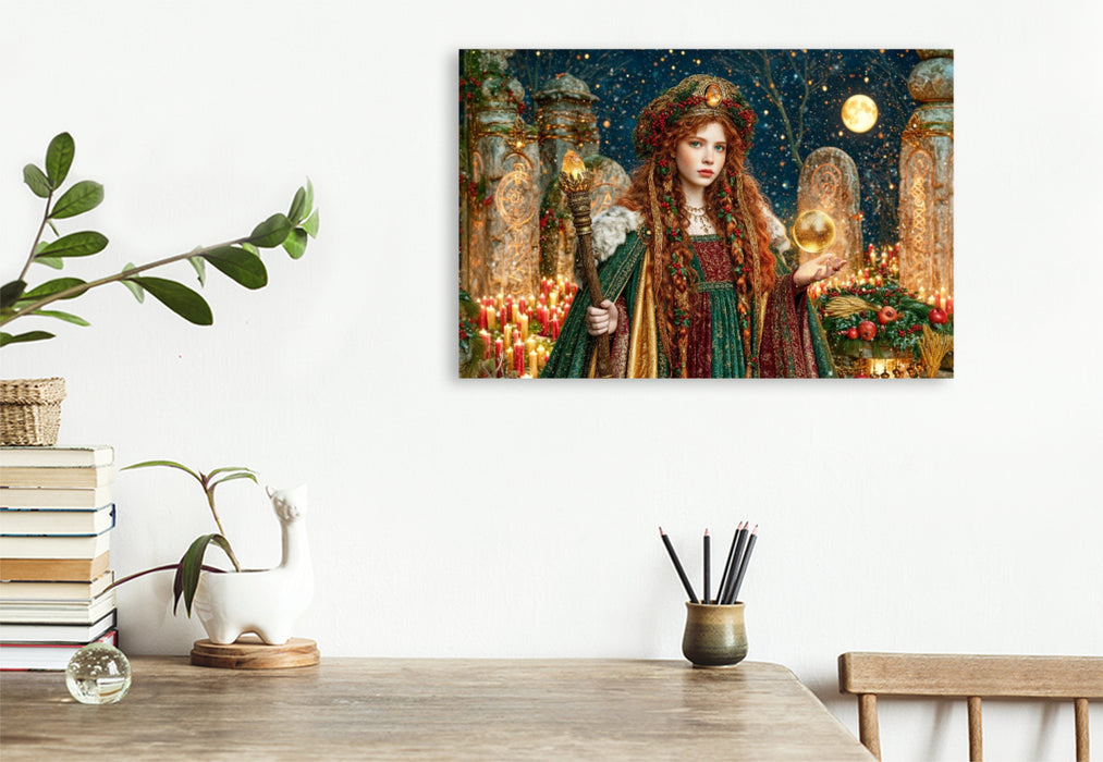 Premium Textil-Leinwand Sagenhafte Gefährten - Die Yule-Magierin
