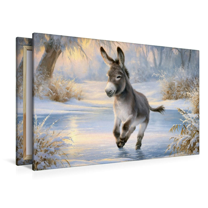 Premium Textil-Leinwand Esel auf dem Eis