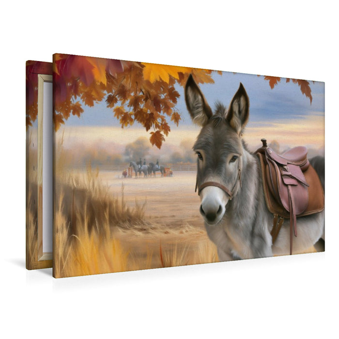Premium Textil-Leinwand Esel im Herbst