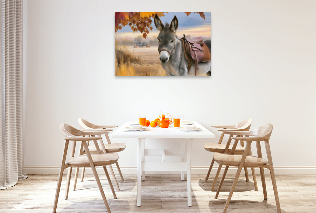 Premium Textil-Leinwand Esel im Herbst