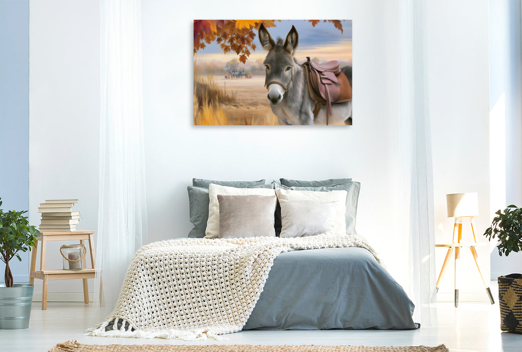 Premium Textil-Leinwand Esel im Herbst