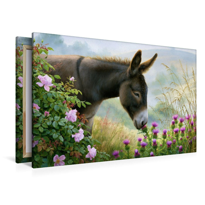 Premium Textil-Leinwand Esel frisst Disteln.