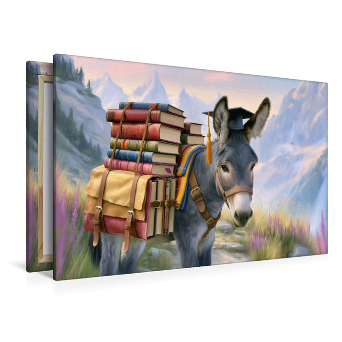 Premium Textil-Leinwand Esel mit Büchern bepackt