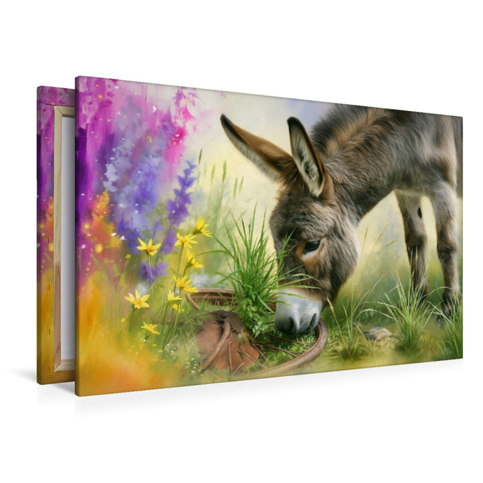 Premium Textil-Leinwand Esel frisst Gras
