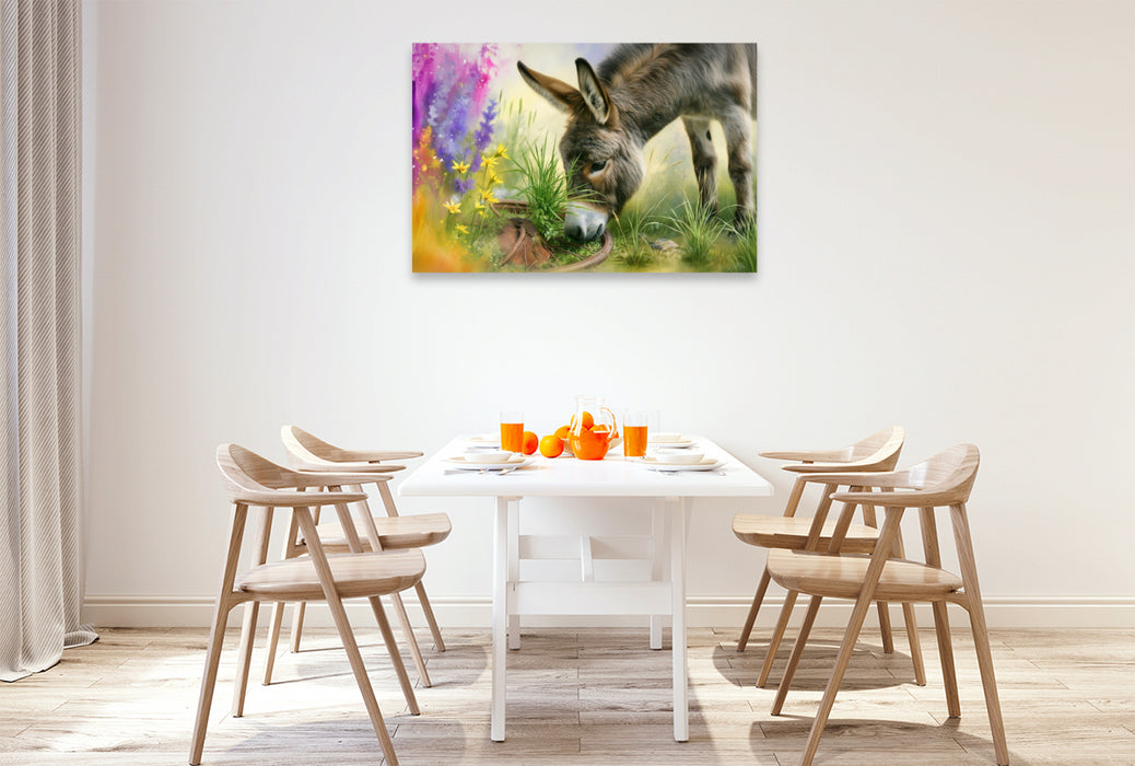 Premium Textil-Leinwand Esel frisst Gras