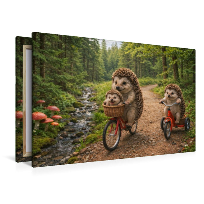Premium Textil-Leinwand Igelglück auf Waldwegen