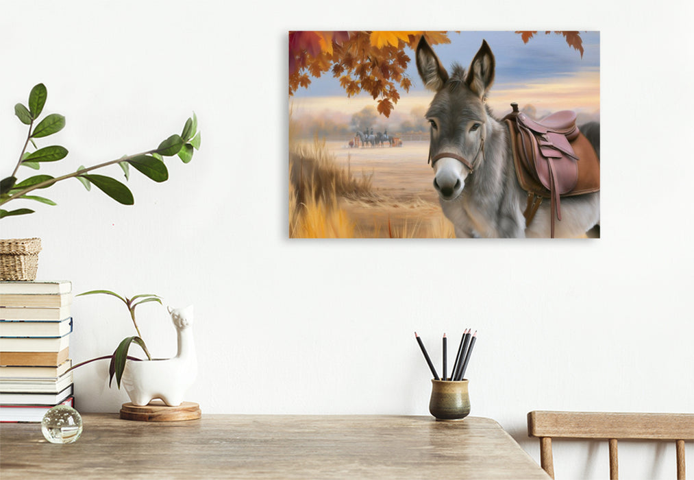 Premium Textil-Leinwand Esel im Herbst