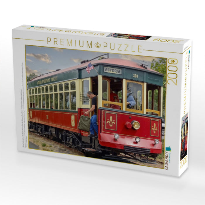 Diese historische Straßenbahn ist Teil der Astoria Riverfront Trolley-Flotte in Astoria, Oregon - CALVENDO Foto-Puzzle'