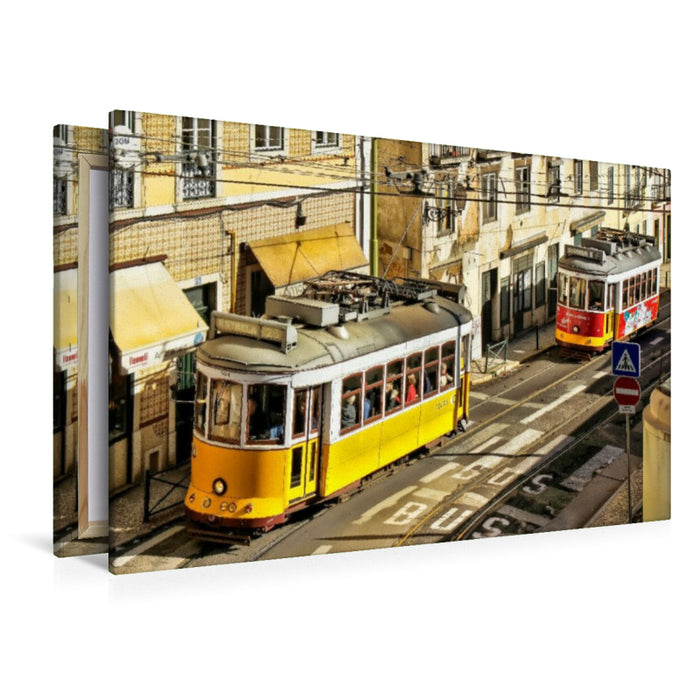 Premium Textil-Leinwand Diese ikonische gelbe Straßenbahn ist ein Wahrzeichen von Lissabon