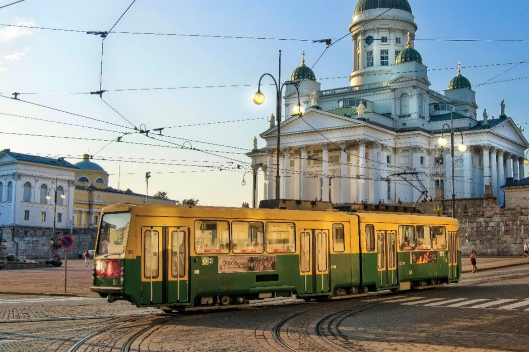 Premium Textil-Leinwand Gelenkwagen der Straßenbahn Helsinki