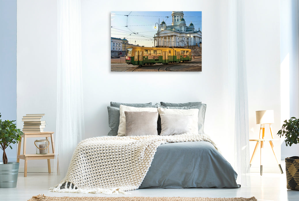 Premium Textil-Leinwand Gelenkwagen der Straßenbahn Helsinki