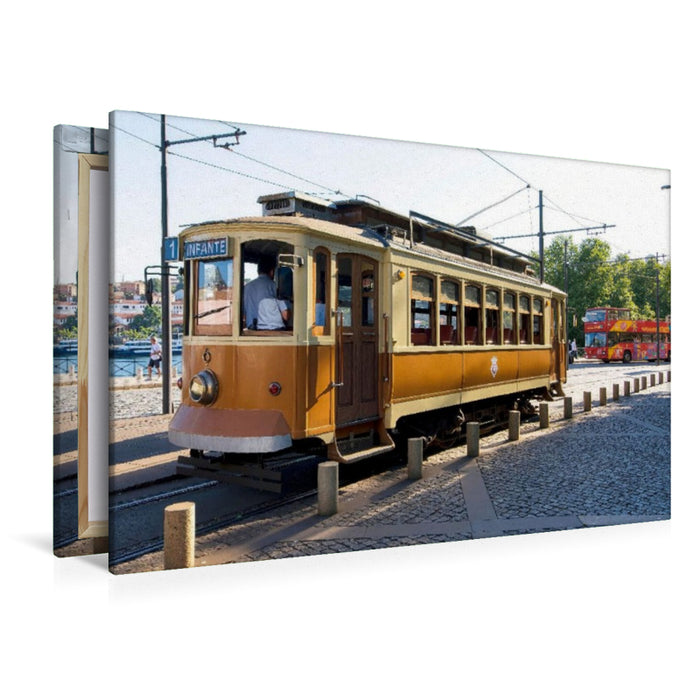 Premium Textil-Leinwand Historische Straßenbahn in Porto