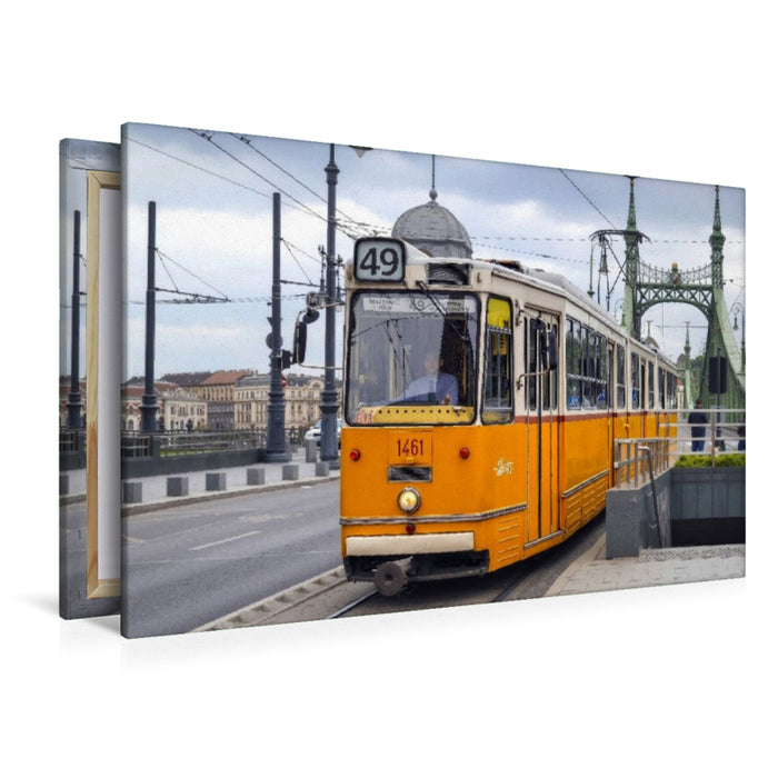 Premium Textil-Leinwand Ein Gelenktriebwagen in Budapest