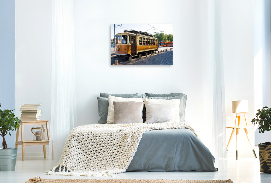 Premium Textil-Leinwand Historische Straßenbahn in Porto