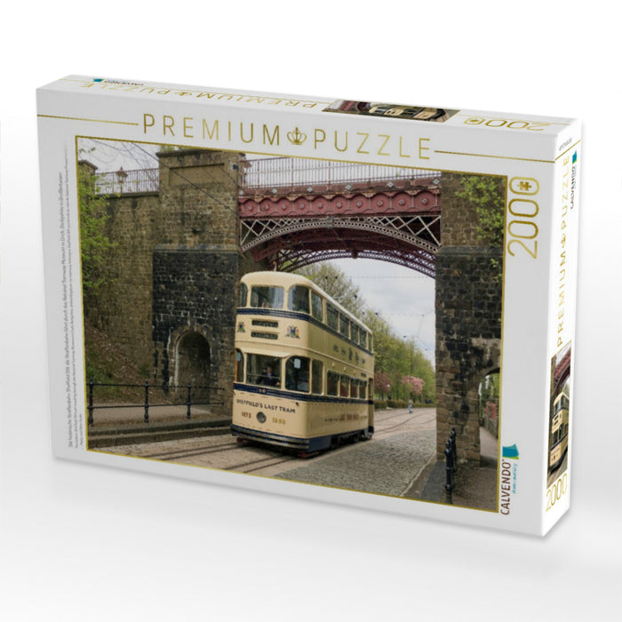 Die historische Straßenbahn Sheffield 510, die Straßenbahn fährt durch das National Tramway Museum in Crich, Derbyshire in Großbritanien - CALVENDO Foto-Puzzle'