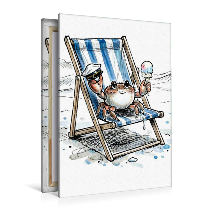 Premium Textil-Leinwand Entspannter Strandkrebs genießt Eis auf Sommer‑Leinwand