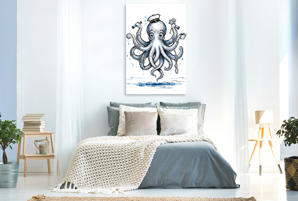 Premium Textil-Leinwand Flinke Tentakel jonglieren kunstvoll auf maritimer Leinwand