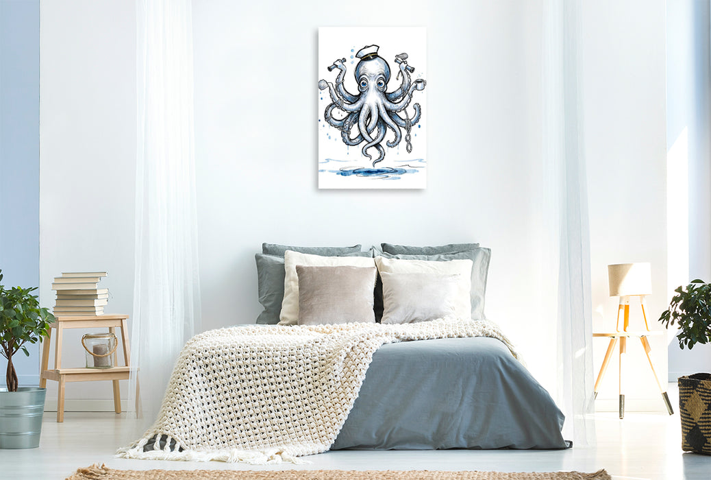 Premium Textil-Leinwand Flinke Tentakel jonglieren kunstvoll auf maritimer Leinwand