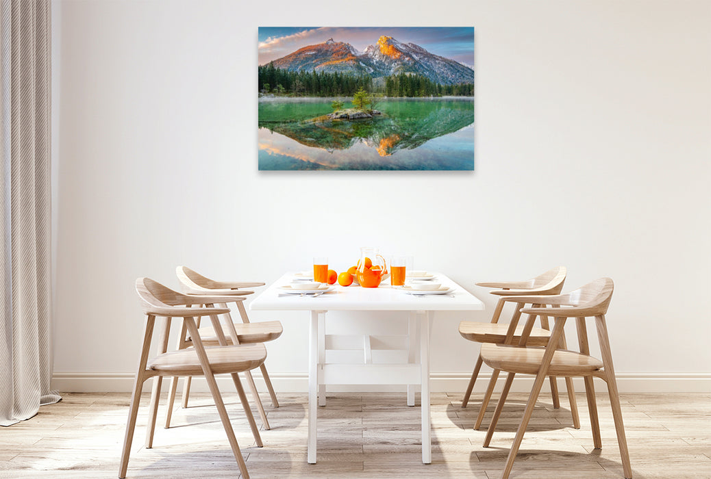 Premium Textil-Leinwand Hintersee mit Hochkalter