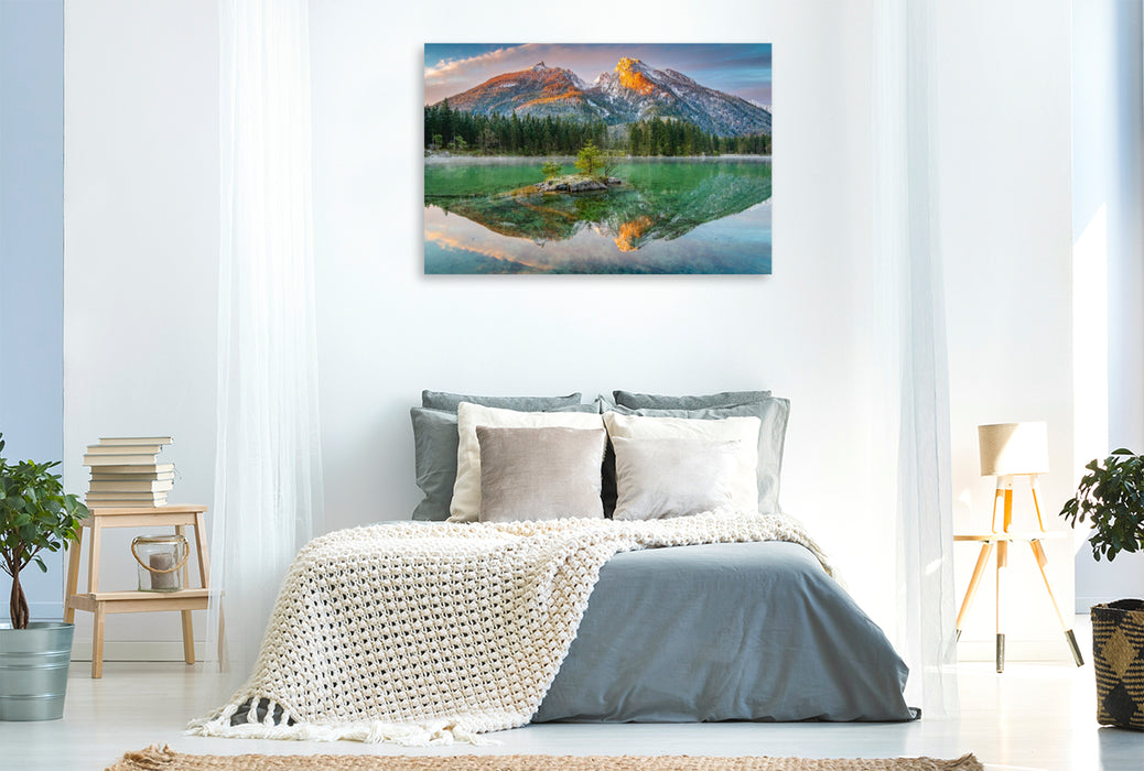 Premium Textil-Leinwand Hintersee mit Hochkalter